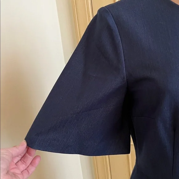 ALEX MARIE Career Old Money Preppy Flare Short SLV Wrap Skirt Navy Blue Dress 4 - Picture 5 of 16